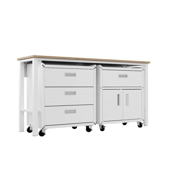 Manhattan Comfort 3-Piece Fortress Mobile Space-Saving Steel Garage Cabinet and Worktable 5.0 in White