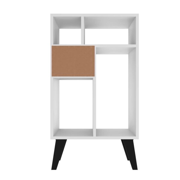 Manhattan Comfort Warren Low Bookcase 3.0 with 5 Shelves in White with Black Feet