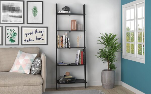Manhattan Comfort Cooper 5-Shelf Floating Ladder Bookcase in Black