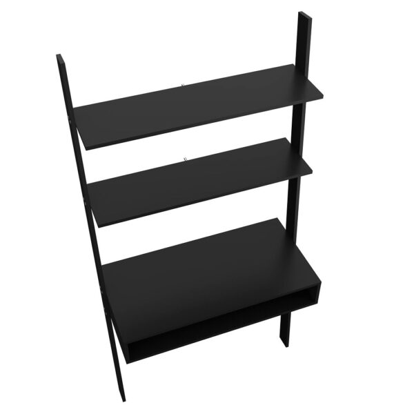 Manhattan Comfort Cooper Ladder Desk with 2 Floating Shelves in Black