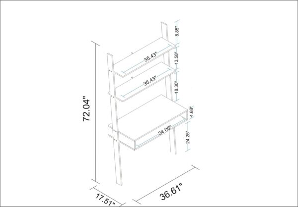 Manhattan Comfort Cooper Ladder Desk with 2 Floating Shelves in White