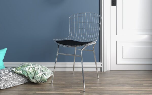 Manhattan Comfort Madeline Metal Chair with Seat Cushion in Silver and Black