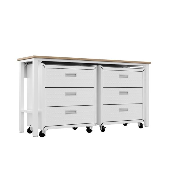 Manhattan Comfort 3-Piece Fortress Mobile Space-Saving Steel Garage Cabinet and Worktable 6.0 in White