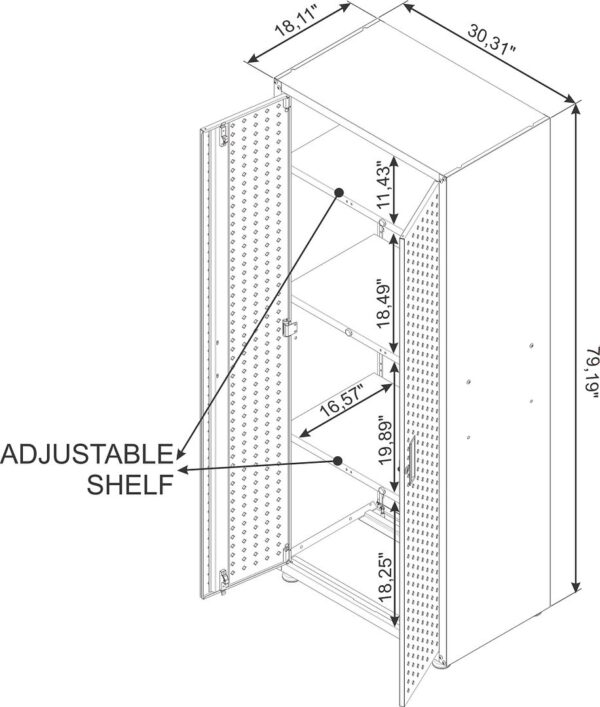 Manhattan Comfort Fortress Textured Metal 75.4" Garage Cabinet with 4 Adjustable Shelves in Charcoal Grey