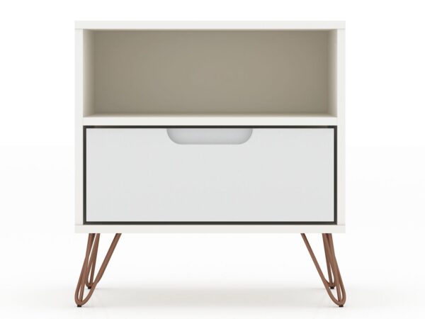 Manhattan Comfort Rockefeller 1-Drawer White Nightstand (Set of 2)