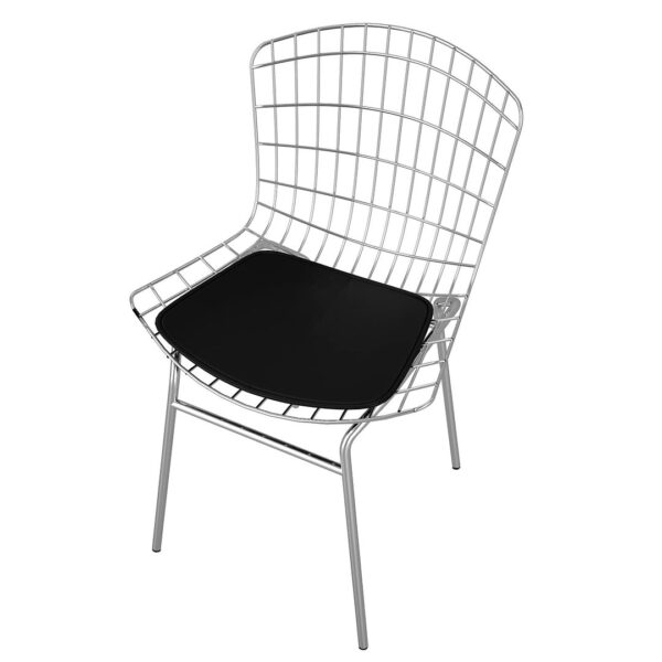 Manhattan Comfort 2-Piece Madeline Metal Chair with Seat Cushion in Silver and Black