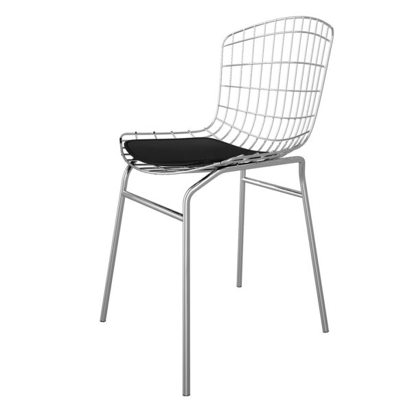 Manhattan Comfort 2-Piece Madeline Metal Chair with Seat Cushion in Silver and Black