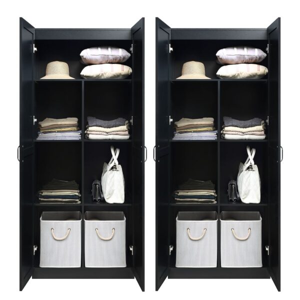Manhattan Comfort Hopkins Modern Freestanding Storage Closet with 7 Shelves in Black (Set of 2)