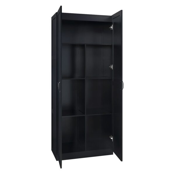 Manhattan Comfort Hopkins Modern Freestanding Storage Closet with 7 Shelves in Black (Set of 2)