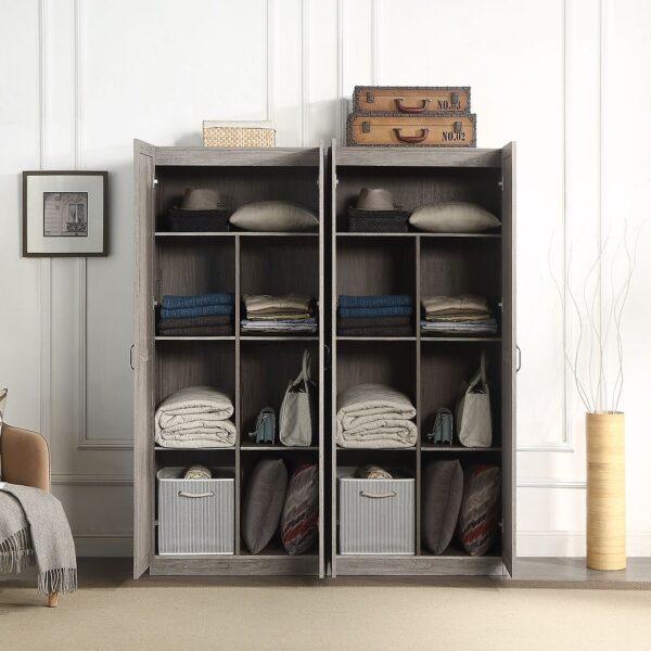 Manhattan Comfort Hopkins Modern Freestanding Storage Closet with 7 Shelves in Grey (Set of 2)