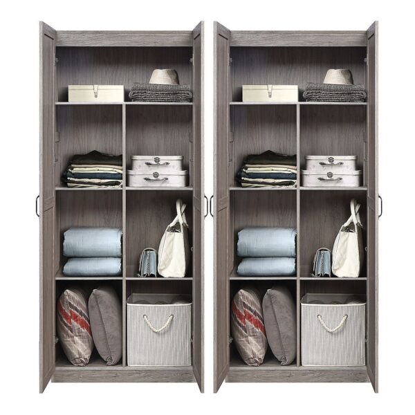 Manhattan Comfort Hopkins Modern Freestanding Storage Closet with 7 Shelves in Grey (Set of 2)