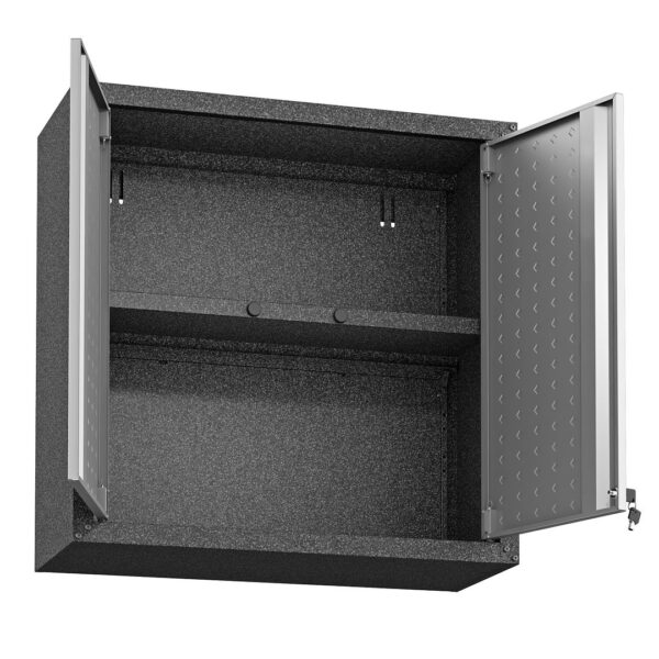Manhattan Comfort Fortress 30" Floating Textured Metal Garage Cabinet with Adjustable Shelves in Grey - Set of 2