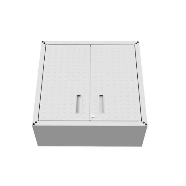 Manhattan Comfort Fortress 30" Floating Textured Metal Garage Cabinet with Adjustable Shelves in White - Set of 2