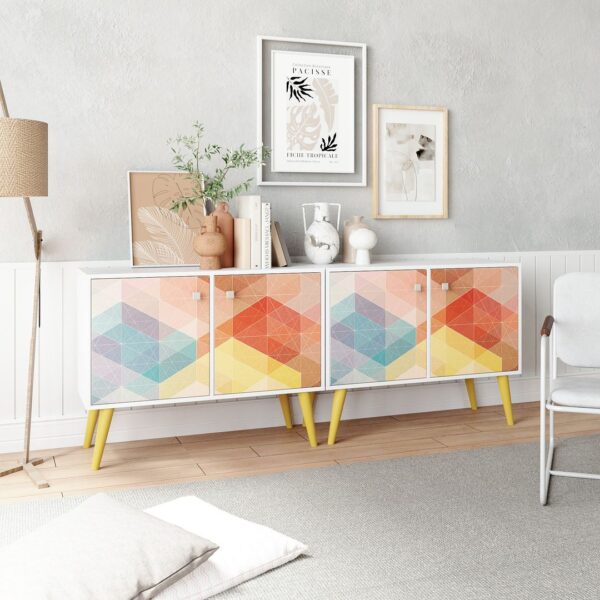 Manhattan Comfort 2-Piece Mid-Century Modern Avesta Double Side Table in White, Stamp, Yellow