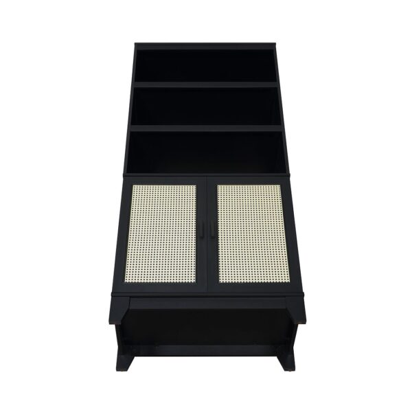 Manhattan Comfort Sheridan Modern Cane Bookcase with Adjustable Shelves in Black - Set of 2