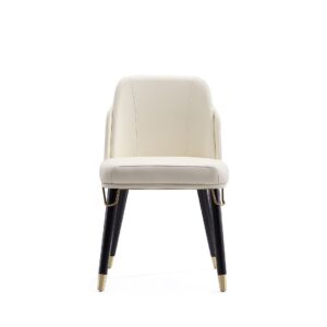 Manhattan Comfort Estelle Cream and Black Faux Leather Dining Chair (Set of 2)