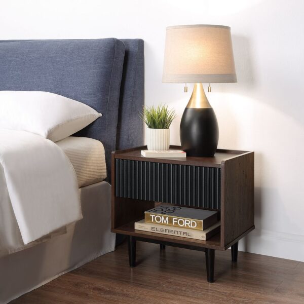 Manhattan Comfort Duane Modern Ribbed End Table and Coffee Table in Dark Brown and Black