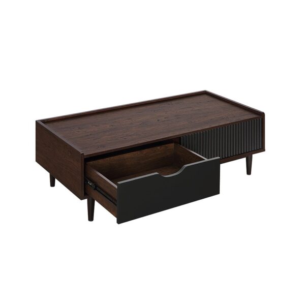 Manhattan Comfort Duane Modern Ribbed End Table and Coffee Table in Dark Brown and Black