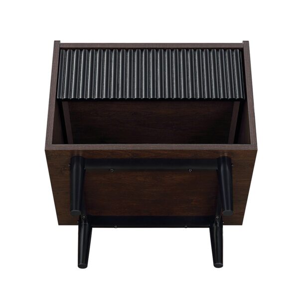 Manhattan Comfort Duane Modern Ribbed Nightstand with Full Extension Drawer in Dark Brown and Black- Set of 2