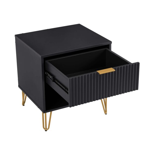 Manhattan Comfort DUMBO 1.0 Modern Nightstand with 1 Drawer and Metal Feet in Black- Set of 2