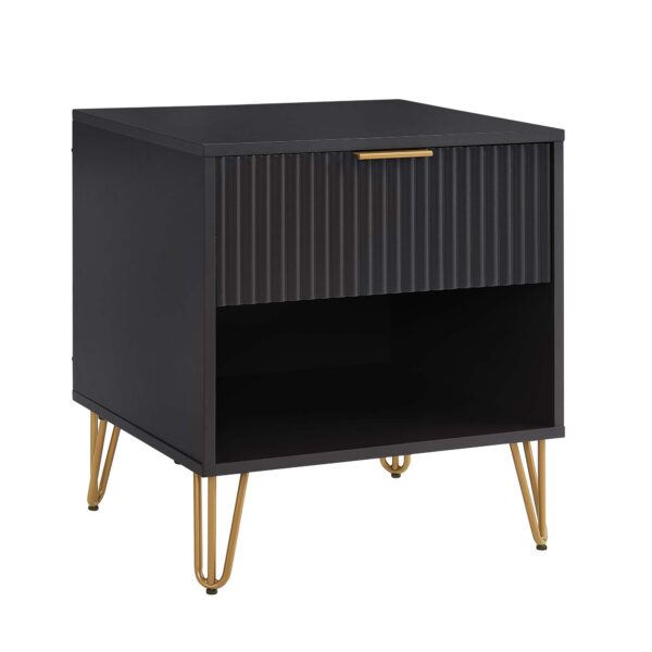 Manhattan Comfort DUMBO 1.0 Modern Nightstand with 1 Drawer and Metal Feet in Black- Set of 2