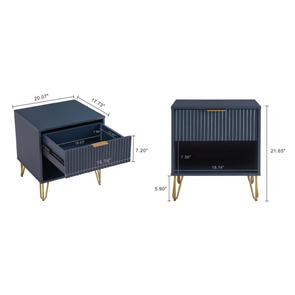 Manhattan Comfort DUMBO 1.0 Modern Nightstand with 1 Drawer and Metal Feet in Midnight Blue- Set of 2