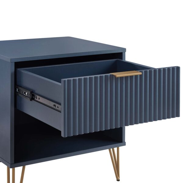 Manhattan Comfort DUMBO 1.0 Modern Nightstand with 1 Drawer and Metal Feet in Midnight Blue- Set of 2
