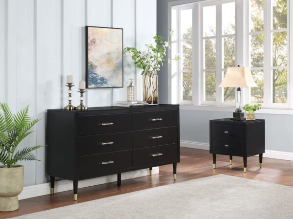 Manhattan Comfort Stanton 2-Piece Modern Dresser and Nightstand Set with Full Extension Drawers and Solid Wood Legs in Black