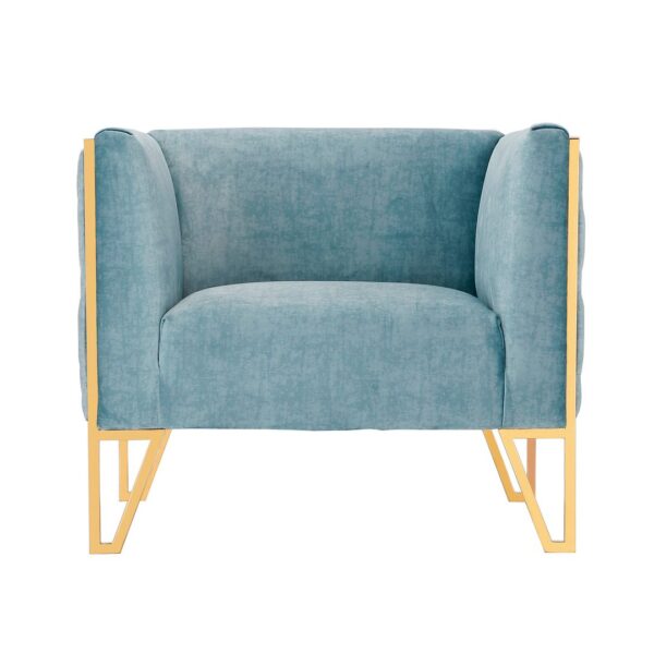 Manhattan Comfort Vector 2-Piece Ocean Blue and Gold Sofa and Armchair Set