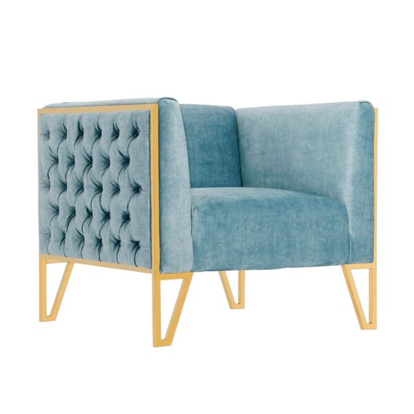 Manhattan Comfort Vector 2-Piece Ocean Blue and Gold Sofa and Armchair Set
