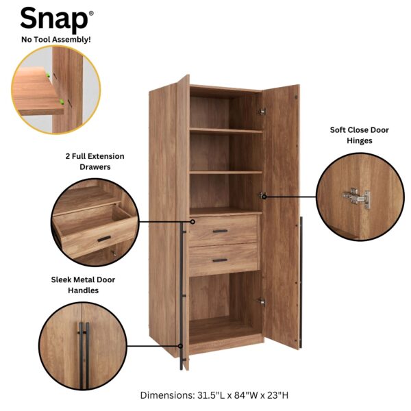 Manhattan Comfort Lee Modern Freestanding Wardrobe Closet 1.0 with 4 Shelves and 2 Drawers in Golden Brown- Set of 2