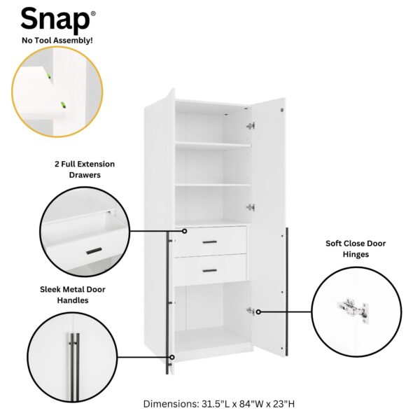 Manhattan Comfort Lee Modern Freestanding Wardrobe Closet 1.0 with 4 Shelves and 2 Drawers in White- Set of 2