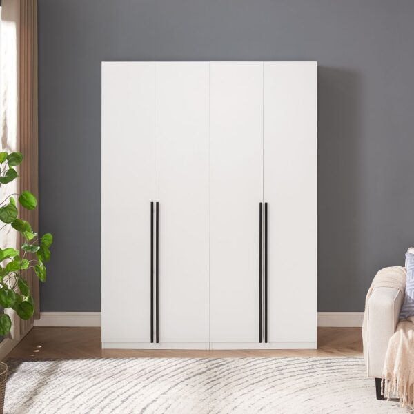Manhattan Comfort Lee Modern Freestanding 2-Piece Module Wardrobe Closet with 1 Hanging Rod, 4 Drawers and 5 Shelves in White