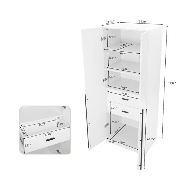 Manhattan Comfort Lee Modern Freestanding 2-Piece Module Wardrobe Closet with 1 Hanging Rod, 4 Drawers and 5 Shelves in White