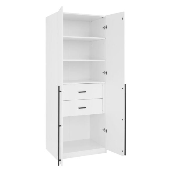 Manhattan Comfort Lee Modern Freestanding 2-Piece Module Wardrobe Closet with 1 Hanging Rod, 2 Drawers, 3 Shoe Compartments, and 5 Shelves in White