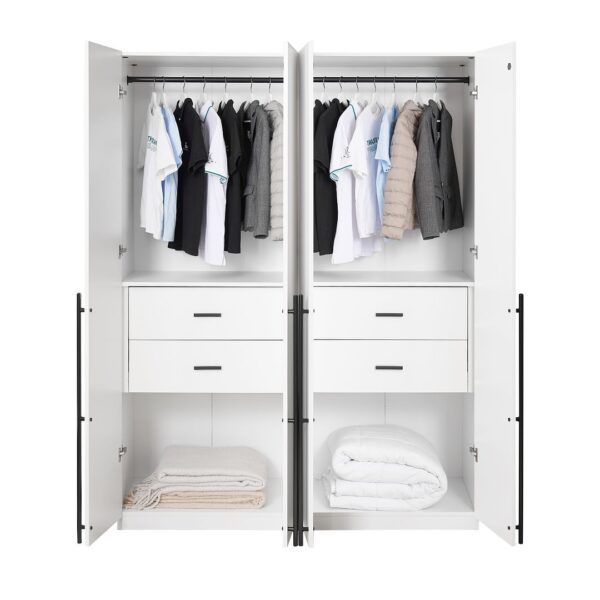 Manhattan Comfort Lee Modern Freestanding Wardrobe Closet 2.0 with 1 Hanging Rod, 1 Shelf, and 2 Drawers in White- Set of 2