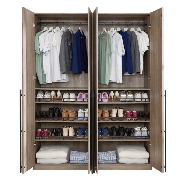 Manhattan Comfort Lee Modern Freestanding Wardrobe Closet 3.0 with 1 Hanging Rod, 3 Shoe Shelves, and 1 Basic Shelf in Rustic Grey- Set of 2