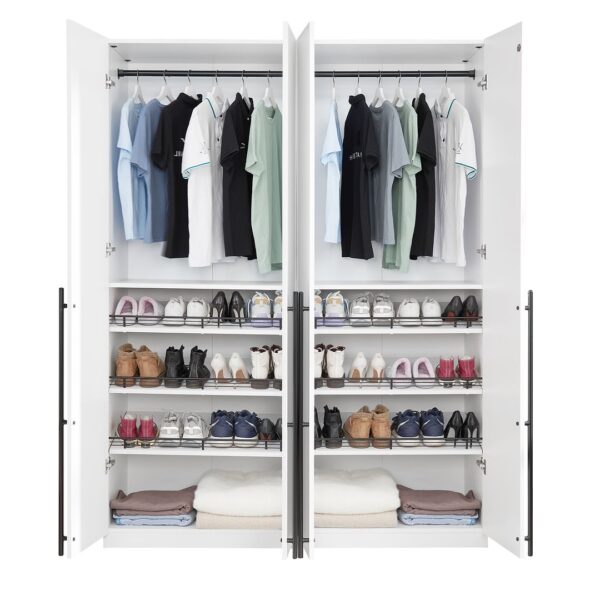 Manhattan Comfort Lee Modern Freestanding Wardrobe Closet 3.0 with 1 Hanging Rod, 3 Shoe Shelves, and 1 Basic Shelf in White- Set of 2