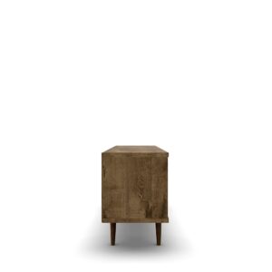Manhattan Comfort Liberty 62.99" Mid-Century Modern TV Stand with 3 Shelves and 2 Doors in Rustic Brown and Aqua Blue with Solid Wood Legs
