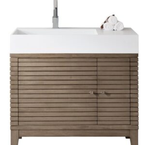 James Martin 210-V36-WW-GW Linear 36 Inch Single Vanity in Whitewashed Walnut with Glossy White Solid Surface Top