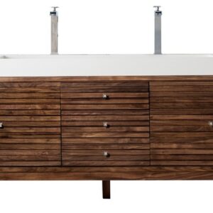 James Martin 210-V72D-WLT-GW Linear 72 Inch Double Vanity in Mid Century Walnut with Glossy White Solid Surface Top