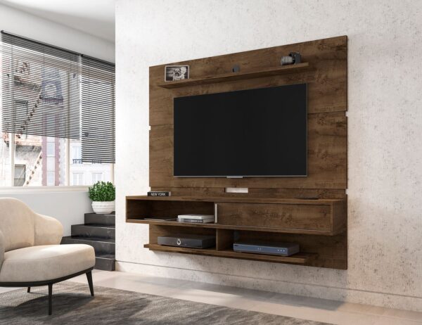 Manhattan Comfort Astor 70.86 Modern Floating Entertainment Center 2.0 with Media and D?cor Shelves in Rustic Brown