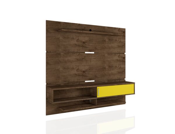 Manhattan Comfort Astor 70.86 Modern Floating Entertainment Center 2.0 with Media and D?cor Shelves in Rustic Brown and Yellow
