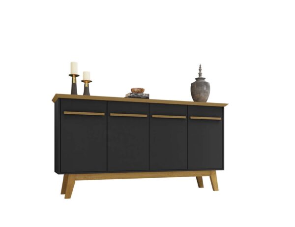 Manhattan Comfort Yonkers 62.99 Sideboard with Solid Wood Legs and 2 Cabinets in Black and Cinnamon