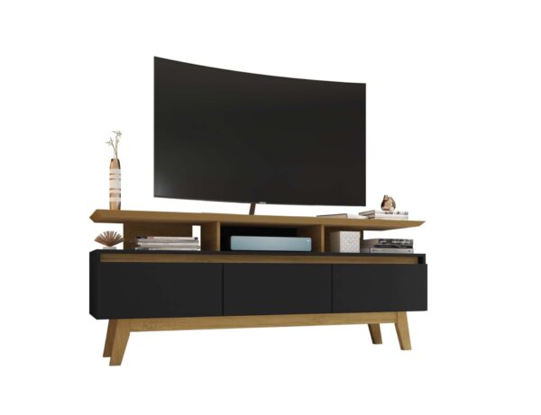 Manhattan Comfort Yonkers 62.99 TV Stand with Solid Wood Legs and 6 Media and Storage Compartments in Black and Cinnamon