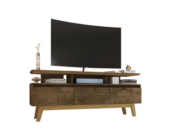 Manhattan Comfort Yonkers 62.99 TV Stand with Solid Wood Legs and 6 Media and Storage Compartments in Rustic Brown