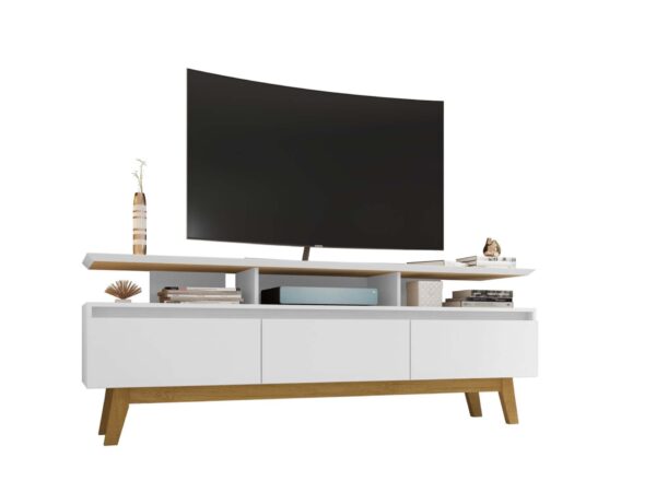 Manhattan Comfort Yonkers 70.86 TV Stand with Solid Wood Legs and 6 Media and Storage Compartments in White