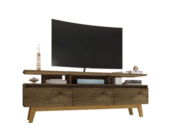 Manhattan Comfort Yonkers 70.86 TV Stand with Solid Wood Legs and 6 Media and Storage Compartments in Rustic Brown