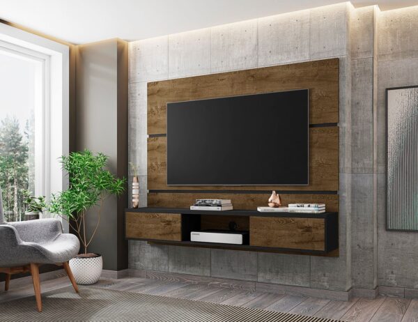 Manhattan Comfort Vernon 62.99 Floating Wall Entertainment Center in Rustic Brown and Black