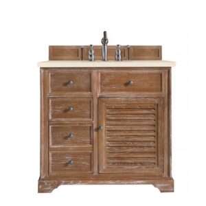 James Martin 238-104-5511-3EMR Savannah 36 Inch Single Vanity Cabinet in Driftwood with 3 CM Eternal Marfil Quartz Top